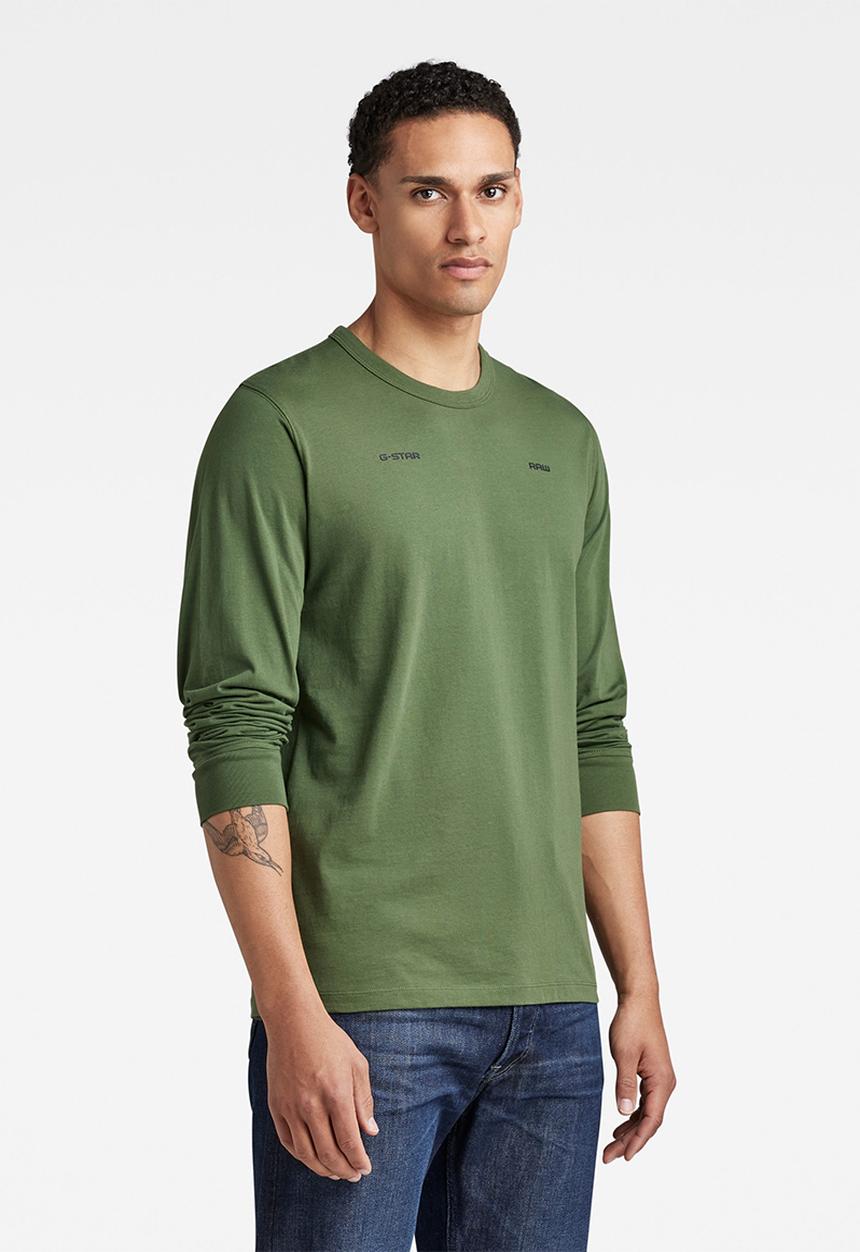 G-STAR - Back double logo tape r t long sleeve - dk nuri green