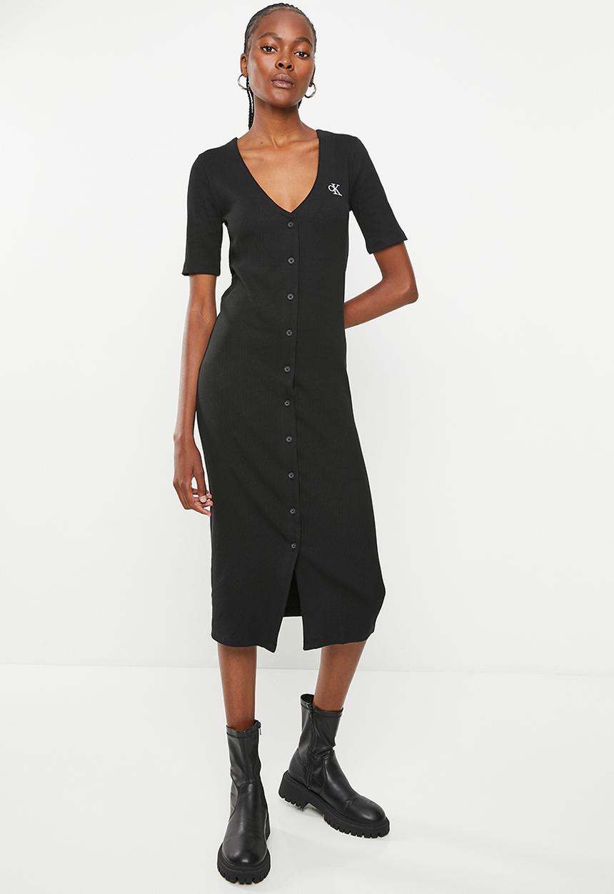 Calvin Klein - Ck button through rib long dress - ck black
