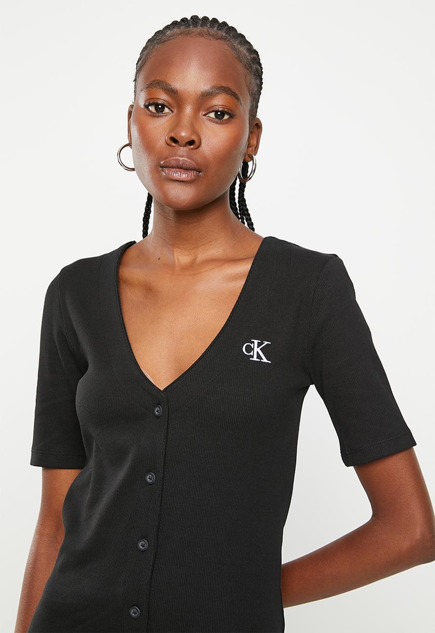 Calvin Klein - Ck button through rib long dress - ck black