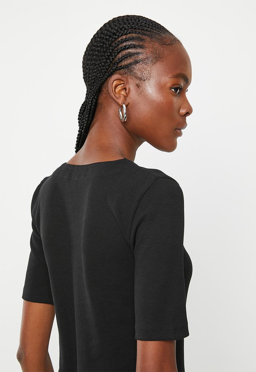 Calvin Klein - Ck button through rib long dress - ck black