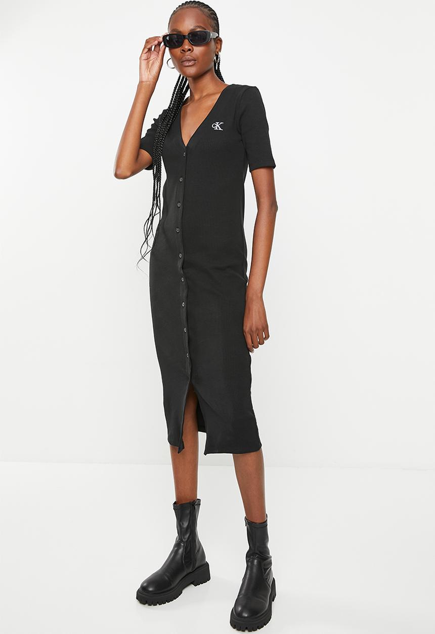 Calvin Klein - Ck button through rib long dress - ck black
