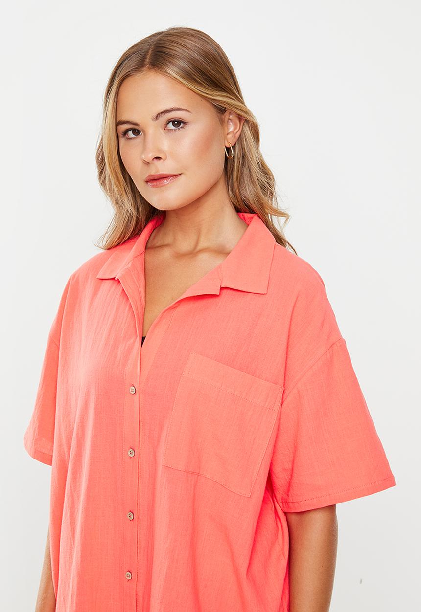 Cotton On - Short sleeve swing beach shirt - sugar coral
