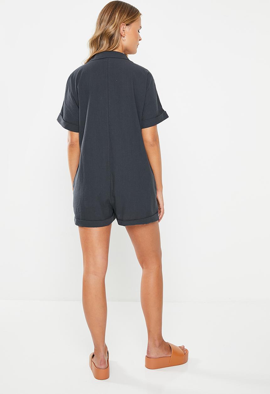 Cotton On - Button up beach playsuit - washed black