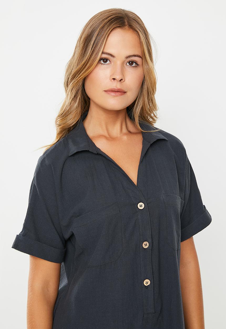 Cotton On - Button up beach playsuit - washed black