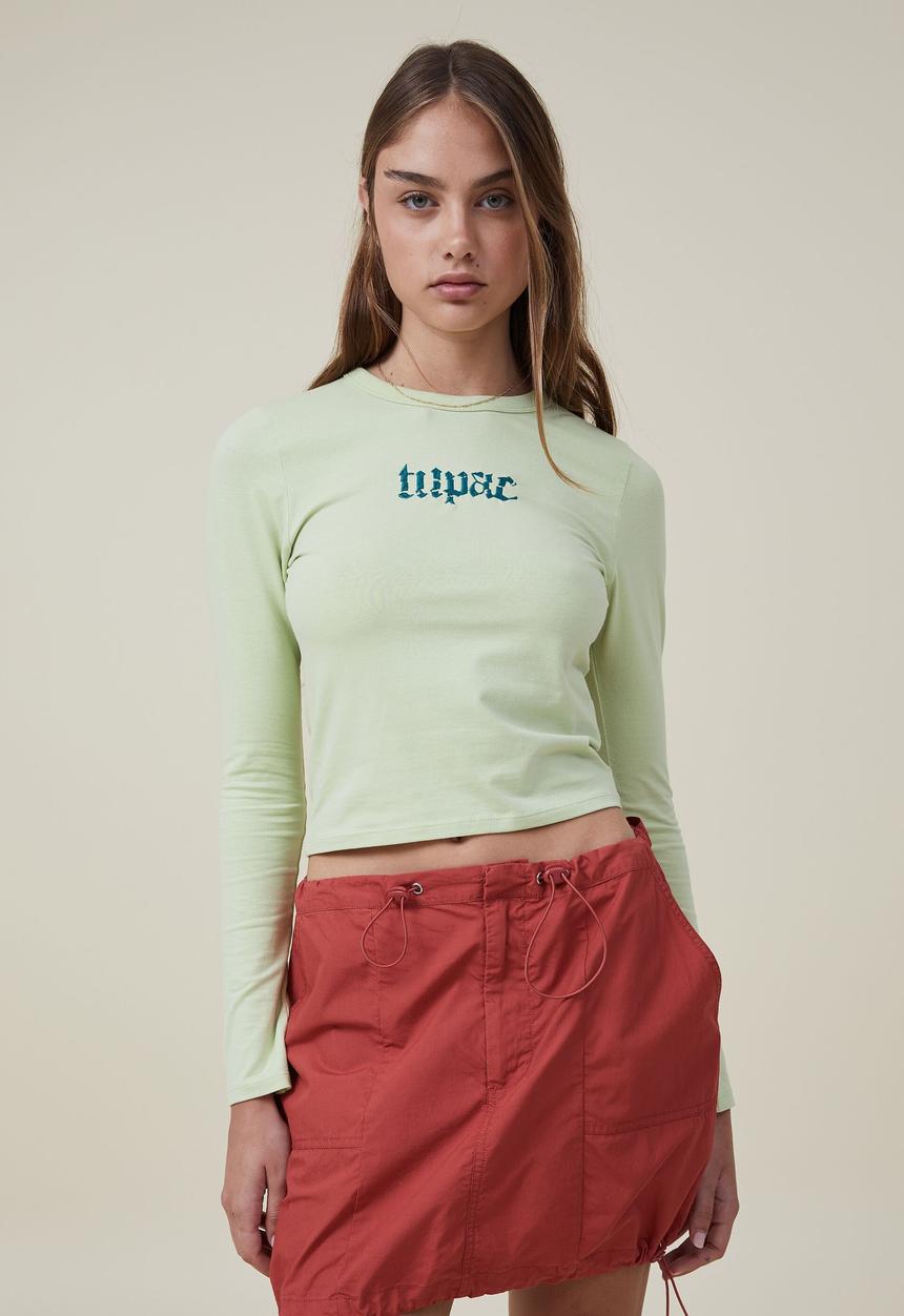 Cotton On - Fitted lcn graphic longsleeve top - lcn br tupac/light lime