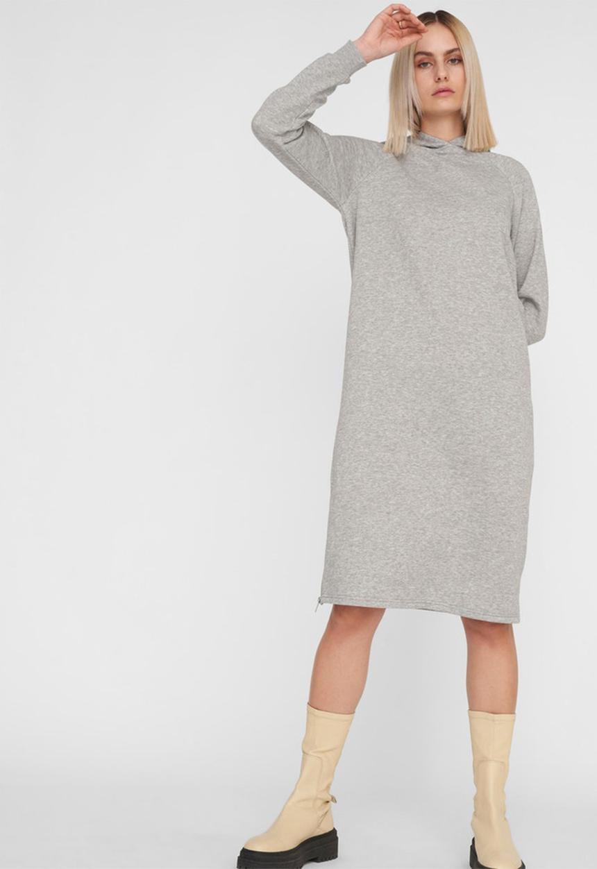 Noisy May - Helene long sleeve sweat dress - light grey melange