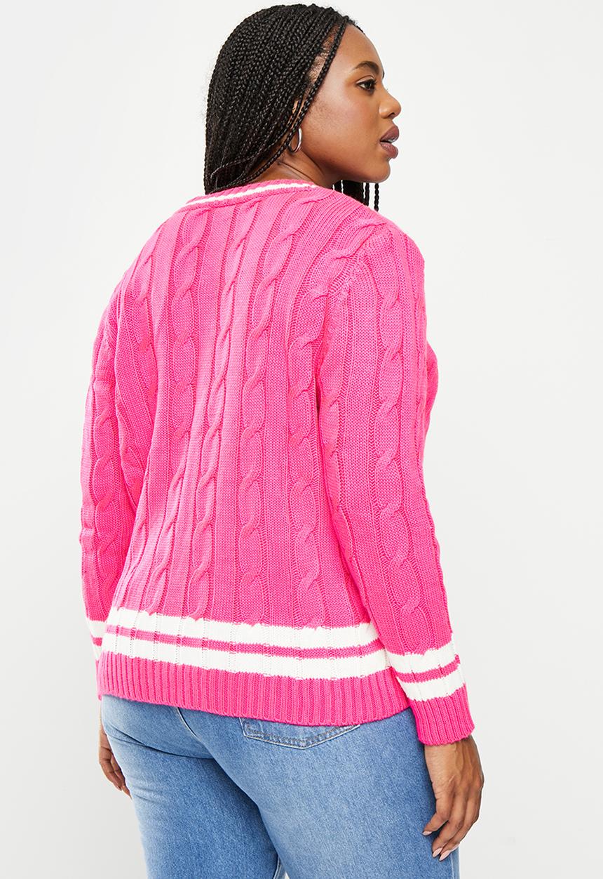 Trendyol - Plus relaxed v-neck knit sweater - pink
