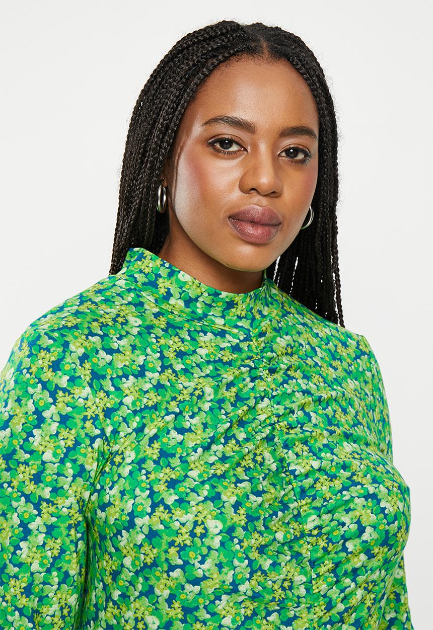 Glamorous - Plus high neck mini - lime blue floral