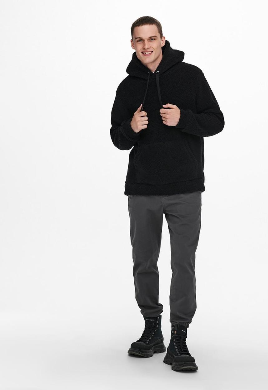 Only & Sons - Onsremy reg teddy hoodie sweat - black