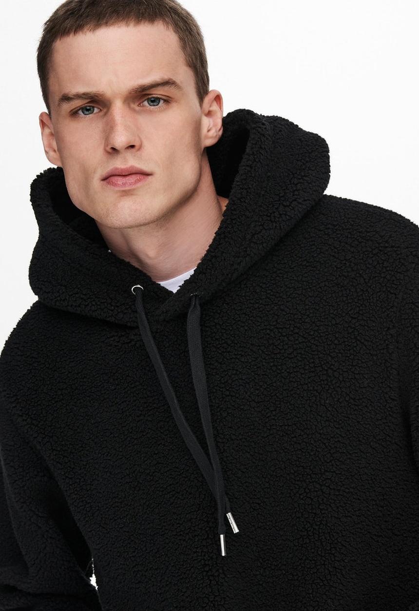 Only & Sons - Onsremy reg teddy hoodie sweat - black
