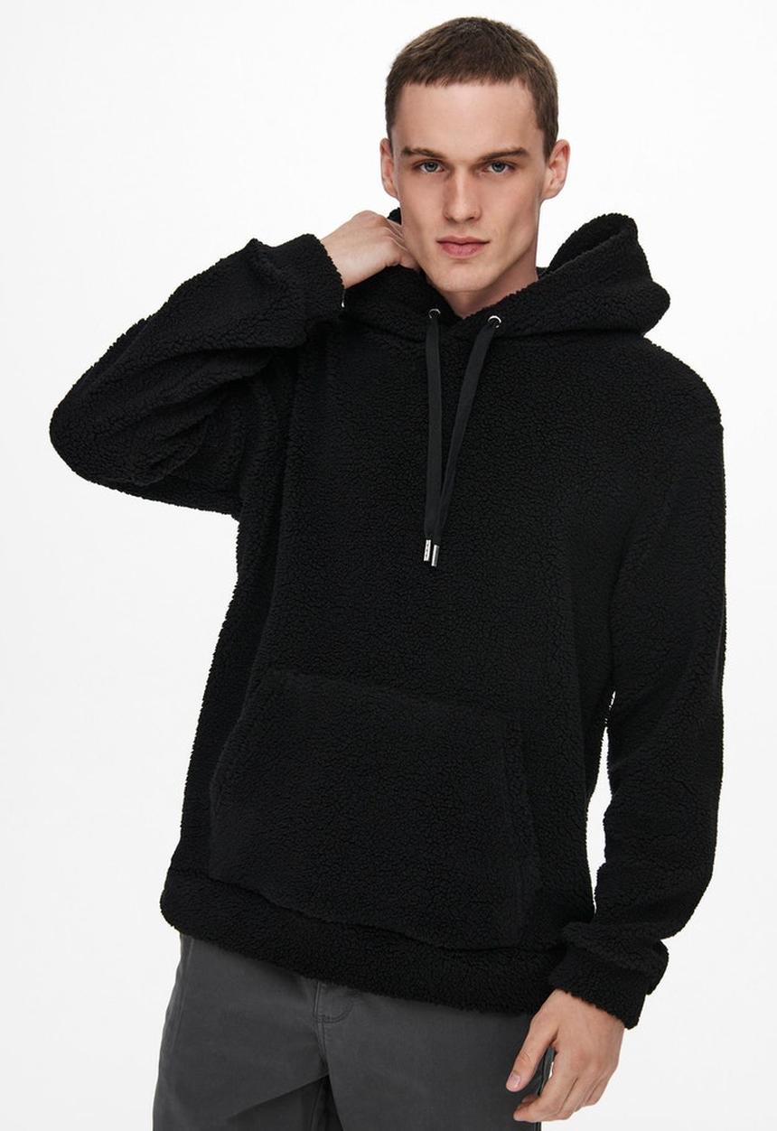 Only & Sons - Onsremy reg teddy hoodie sweat - black