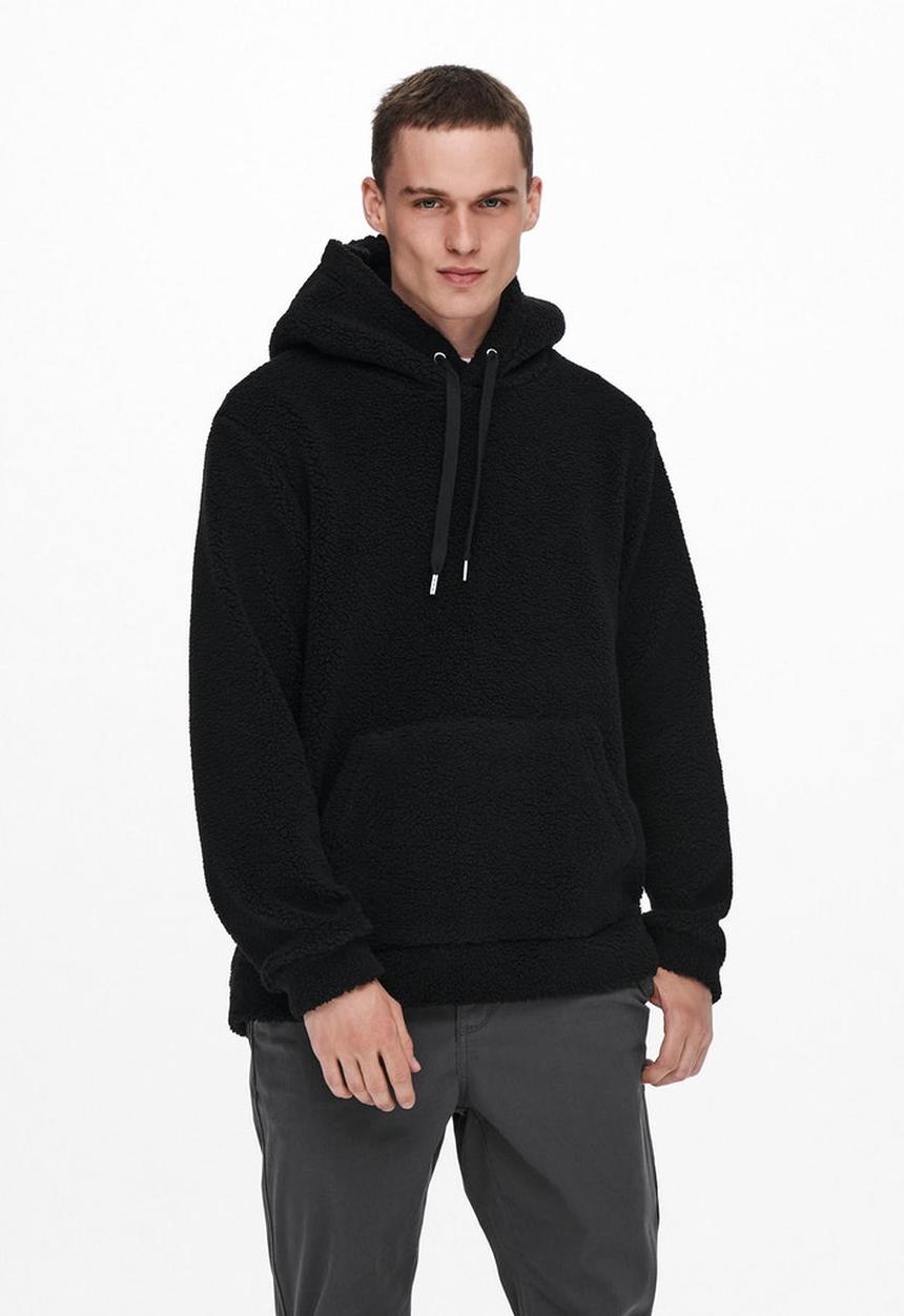Only & Sons - Onsremy reg teddy hoodie sweat - black