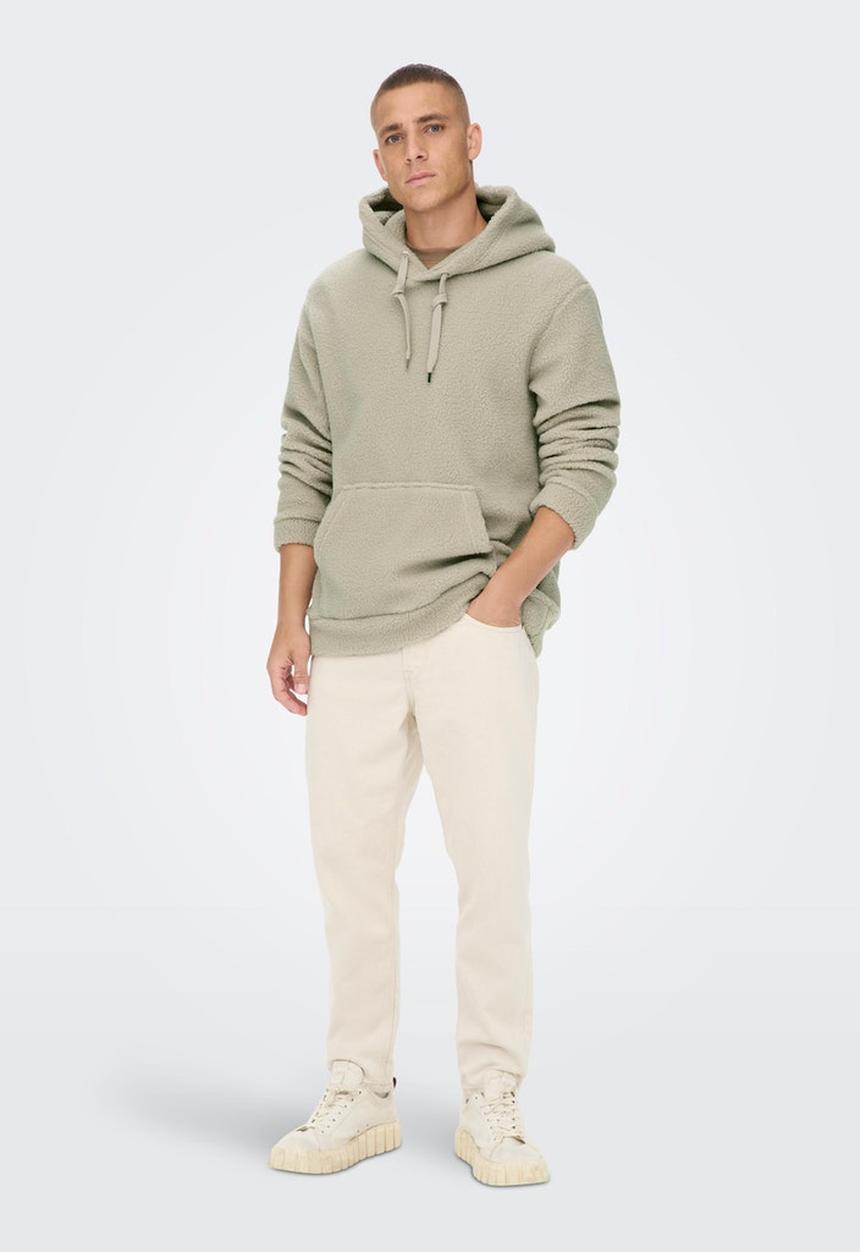 Only & Sons - Onsremy Reg Teddy Hoodie Sweat - Silver Lining 