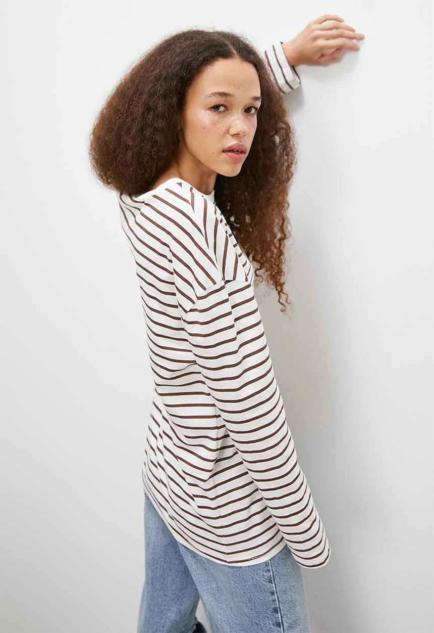 Blake - Stripe oversized tee - ecru & choc