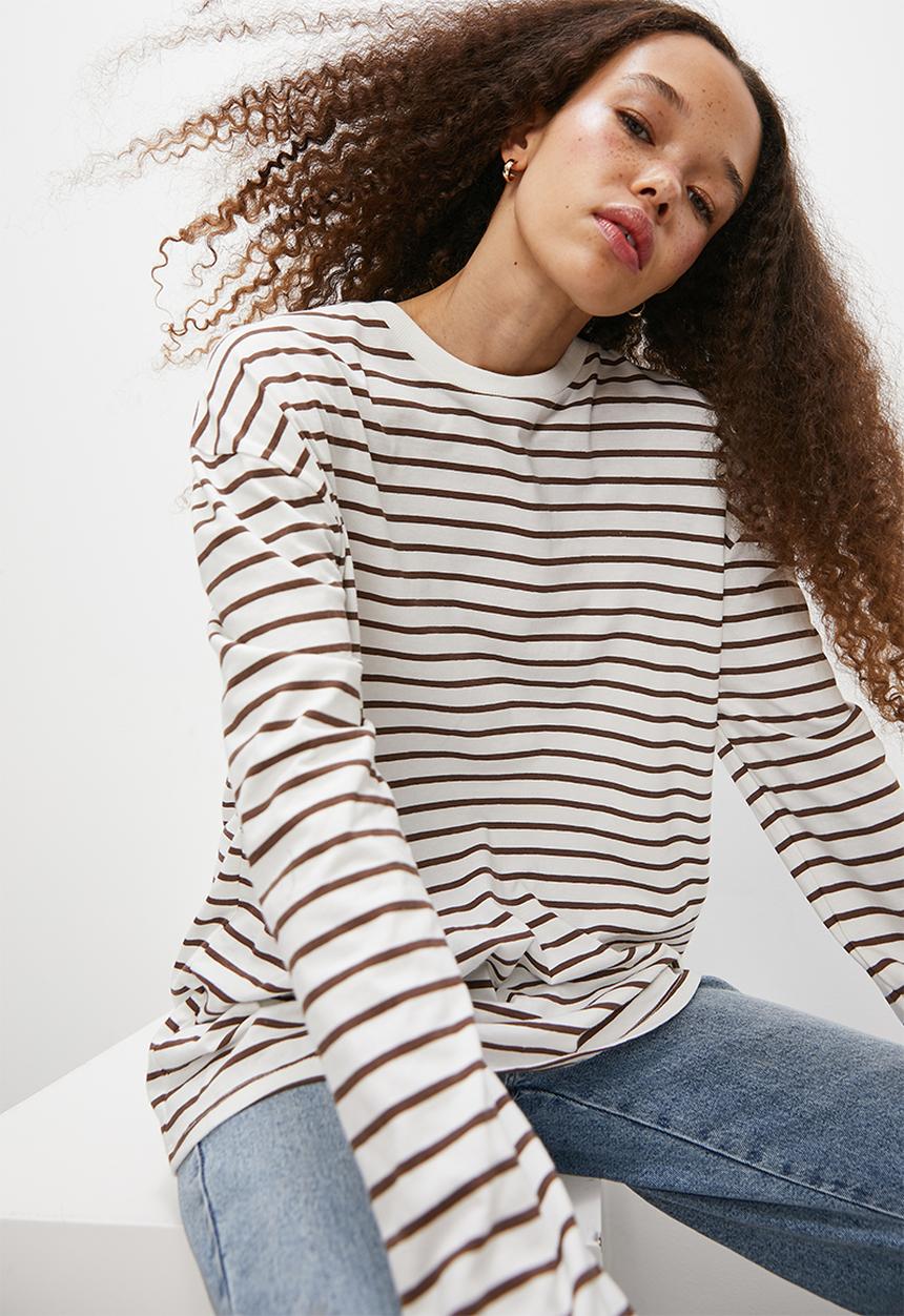 Blake - Stripe oversized tee - ecru & choc