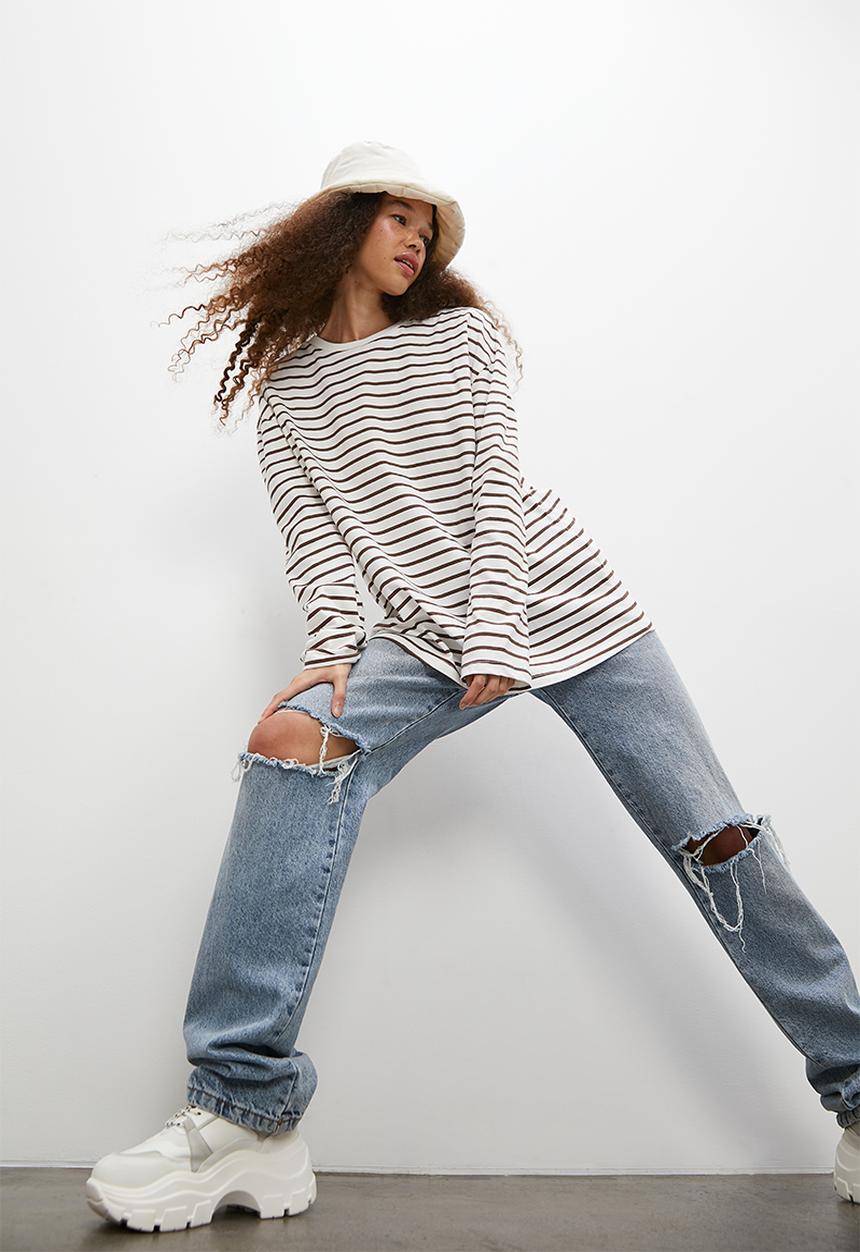 Blake - Stripe oversized tee - ecru & choc
