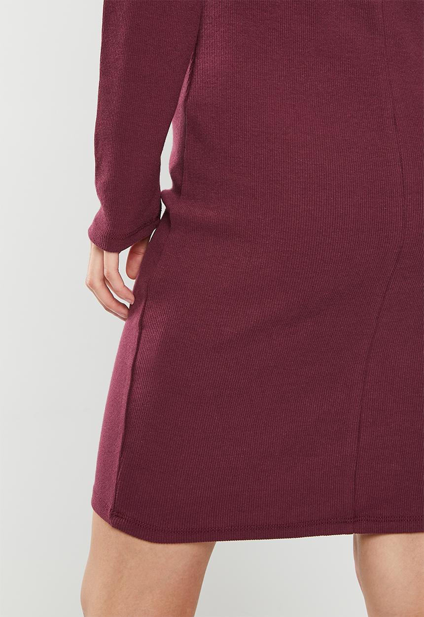 Cotton On - Rib long sleeve mini dress - purple brown