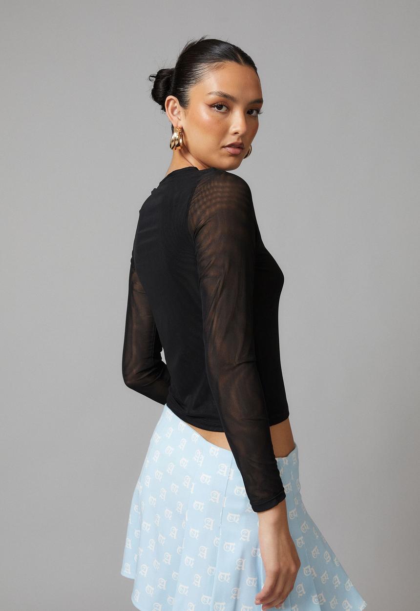 Factorie - sheer long sleeve top - black mesh