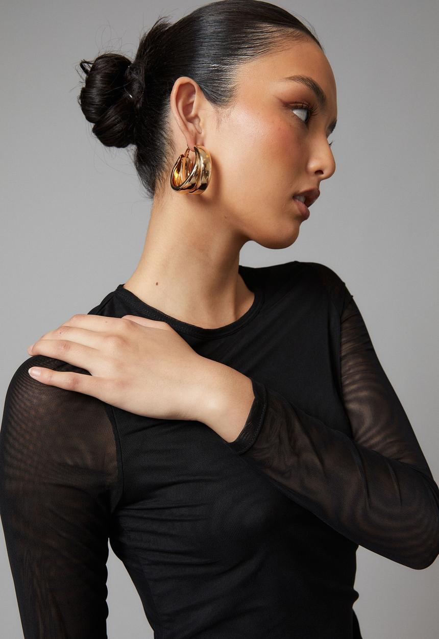 Factorie - sheer long sleeve top - black mesh
