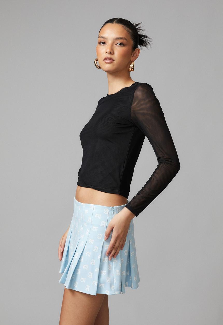 Factorie - sheer long sleeve top - black mesh