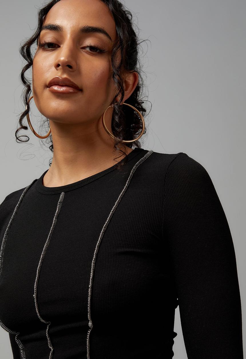 Factorie - Sheer long sleeve top - black/white