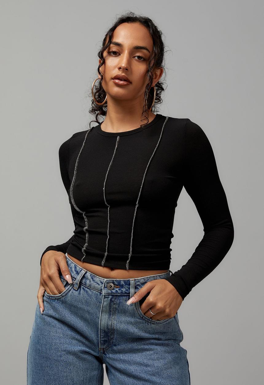 Factorie - Sheer long sleeve top - black/white