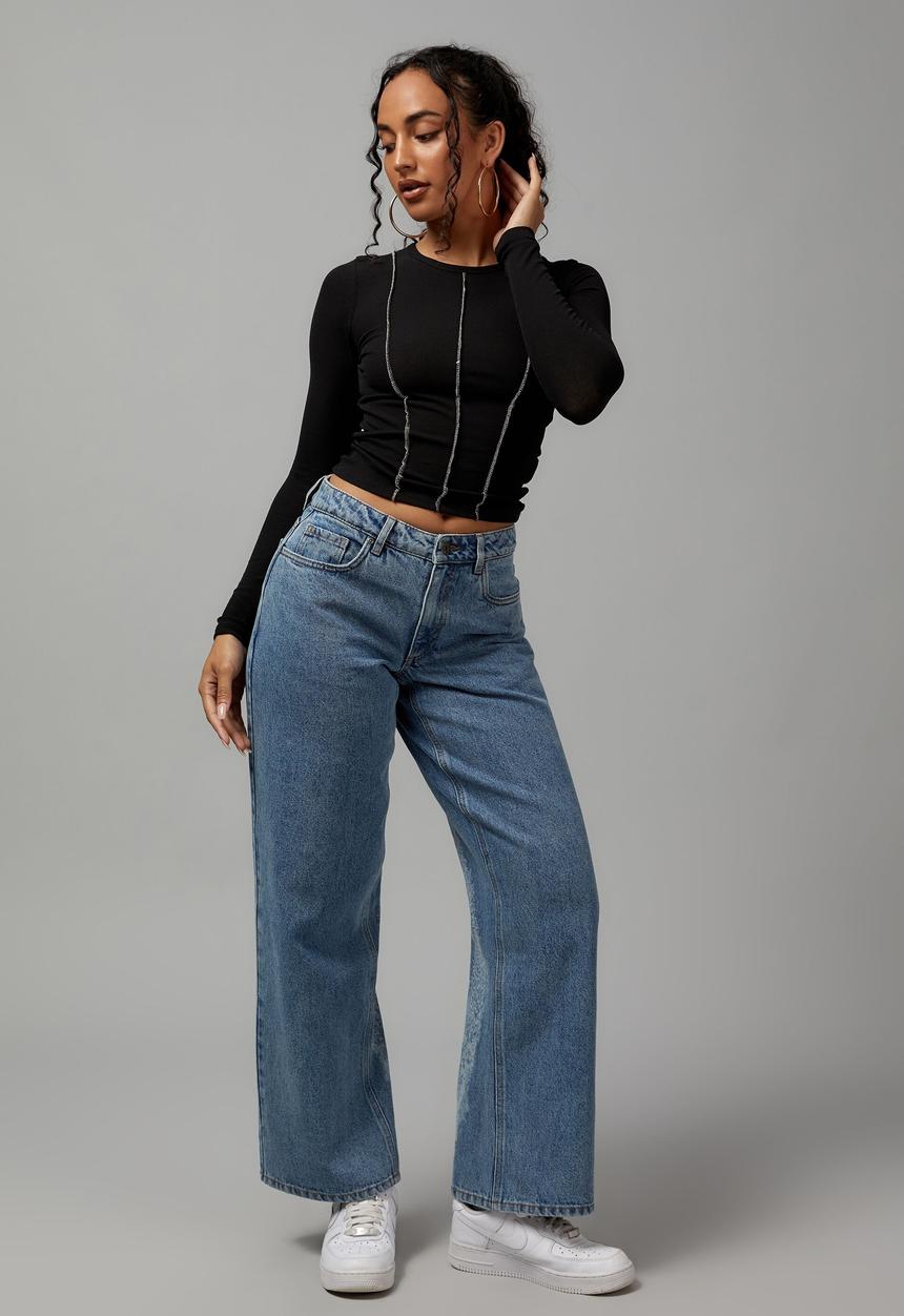 Factorie - Sheer long sleeve top - black/white
