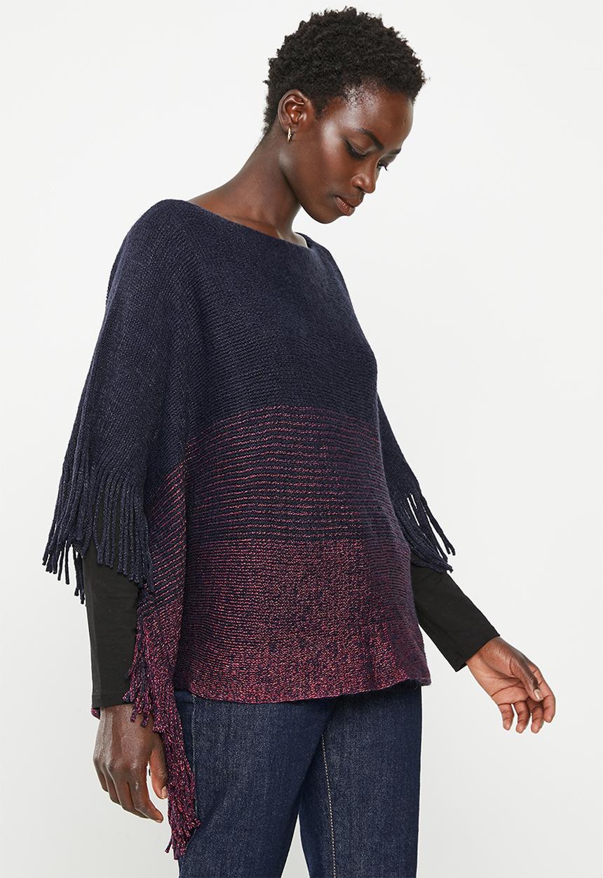 dailyfriday - Fringe detail poncho - blues ombre