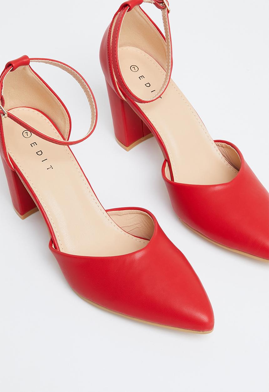 edit - Adley anklestrap block heel - red