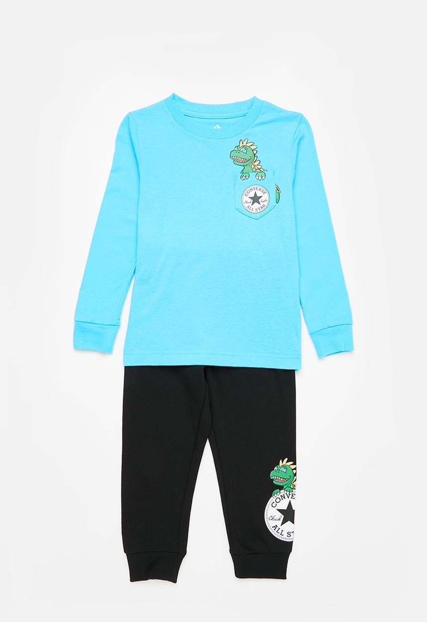 Converse - Dino long sleeve tee + ft jog set - black & blue 