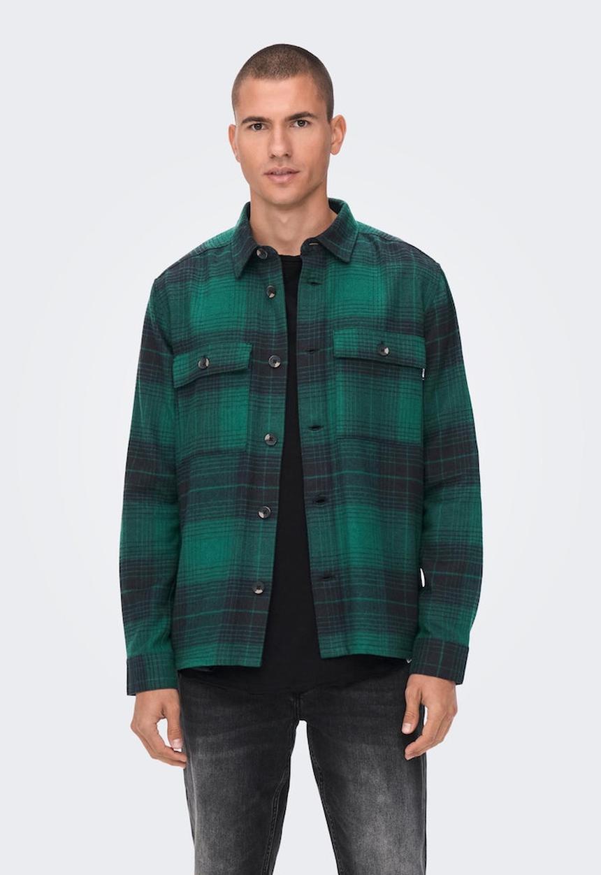 Only & Sons - Onsbaz ovr 4pkt flannel check ls shirt - jade green