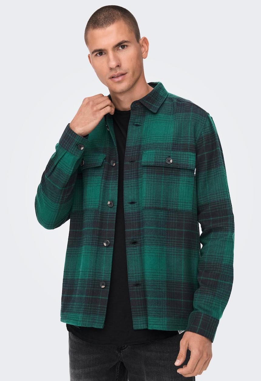 Only & Sons - Onsbaz ovr 4pkt flannel check ls shirt - jade green