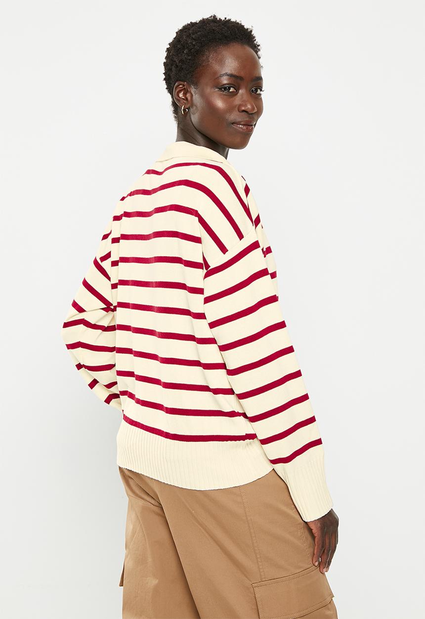 dailyfriday - Collared jumper - red stripe