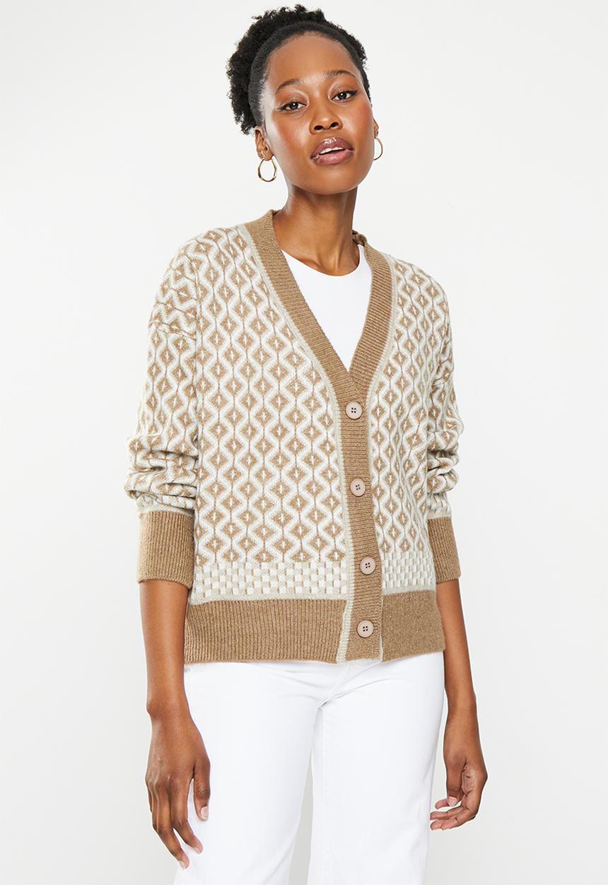dailyfriday - Longline cardi - oatmeal geo print