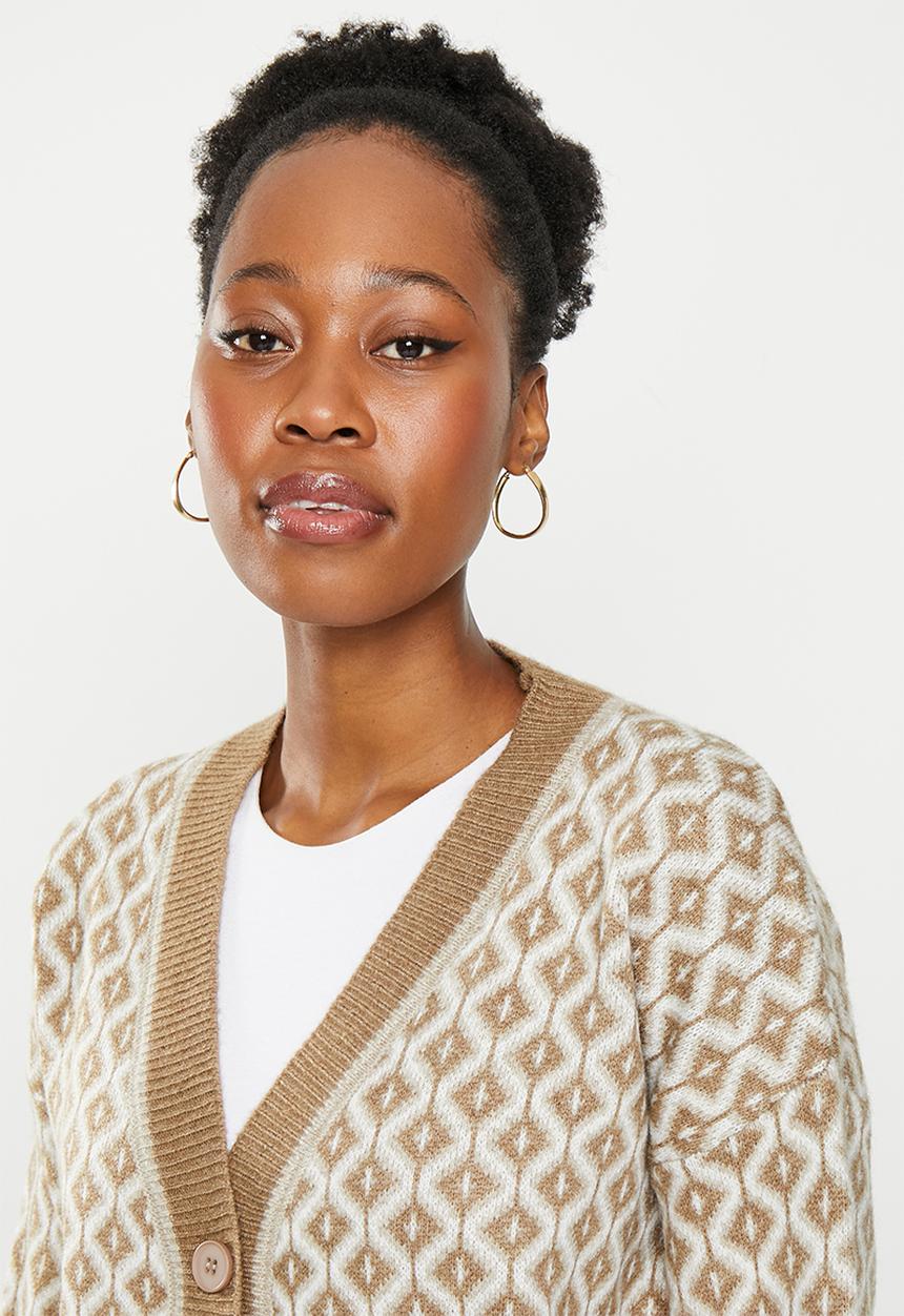 dailyfriday - Longline cardi - oatmeal geo print