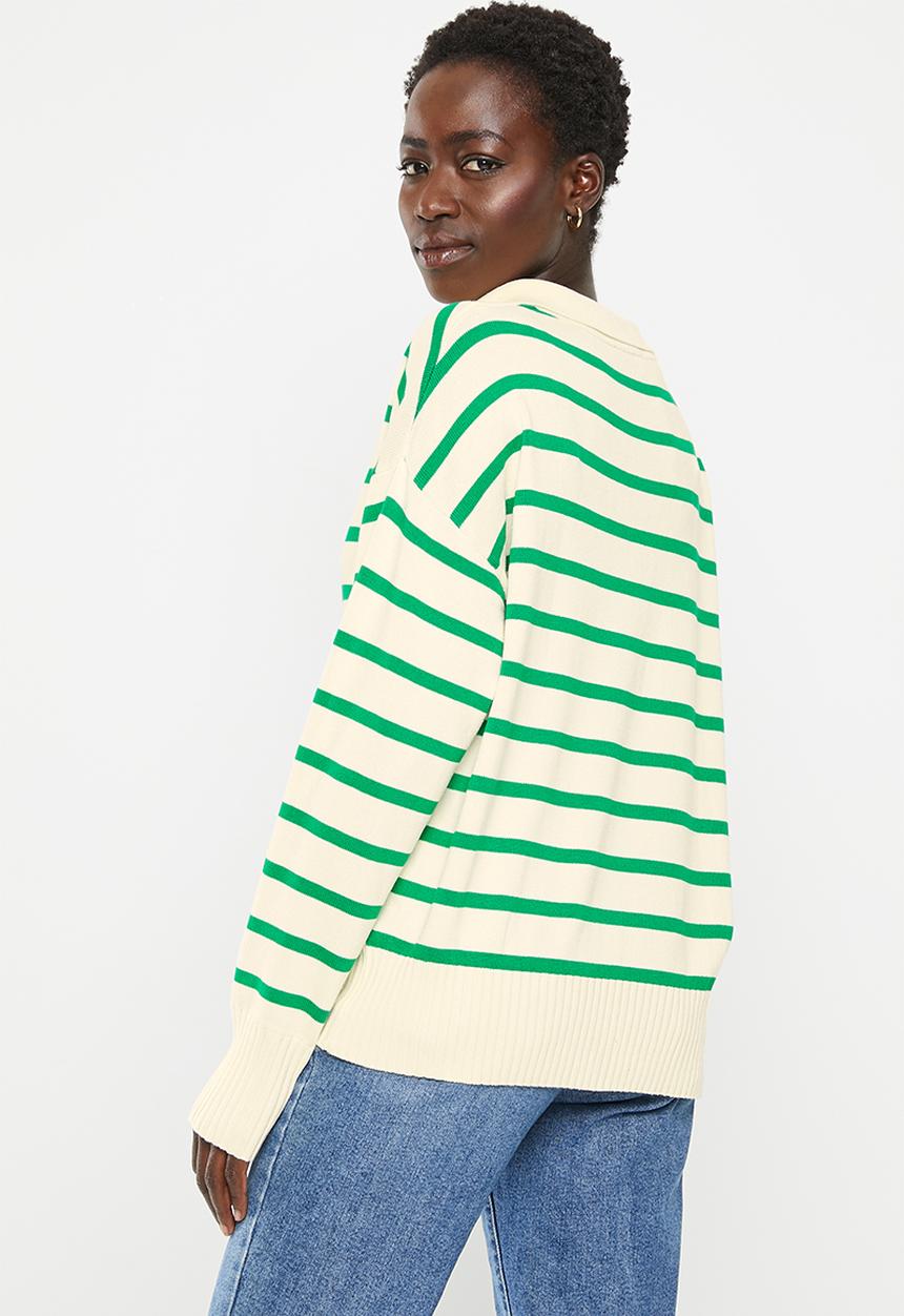 dailyfriday - Collared jumper - green stripe