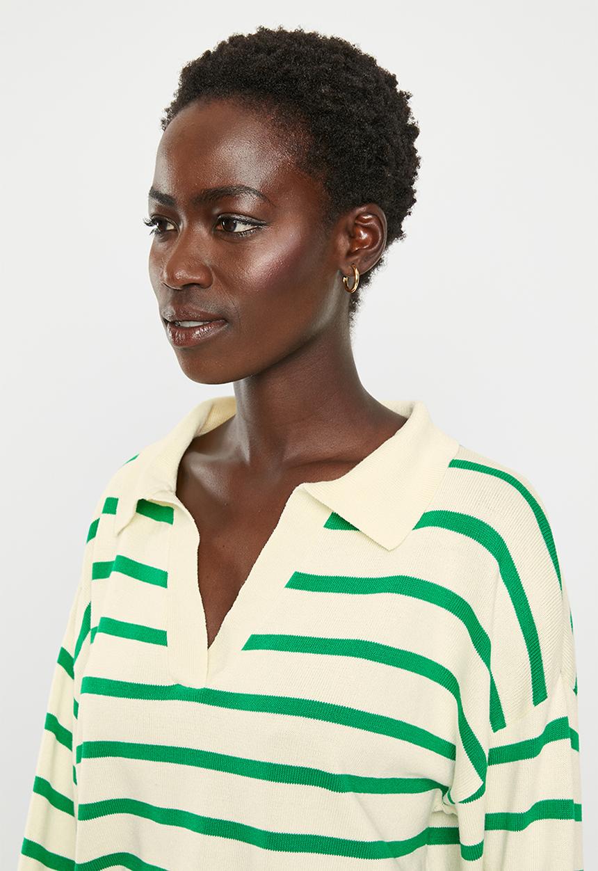 dailyfriday - Collared jumper - green stripe