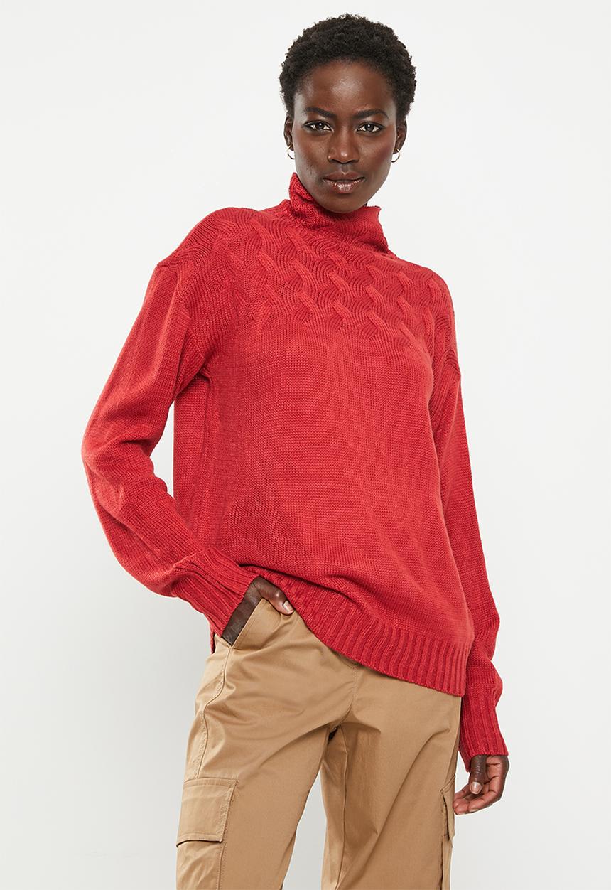 dailyfriday - Cable detail jumper - red