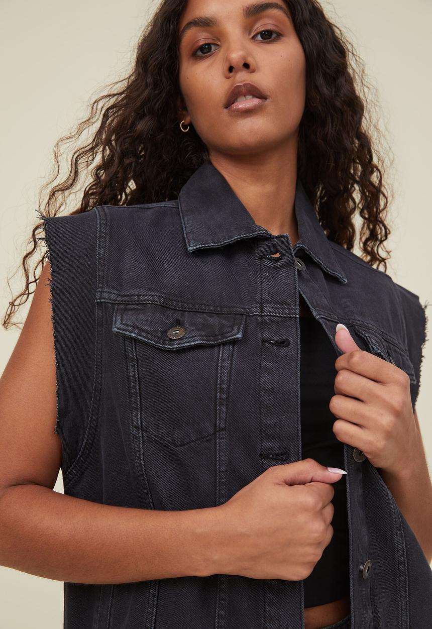 Cotton On - Oversized denim vest -  washed black