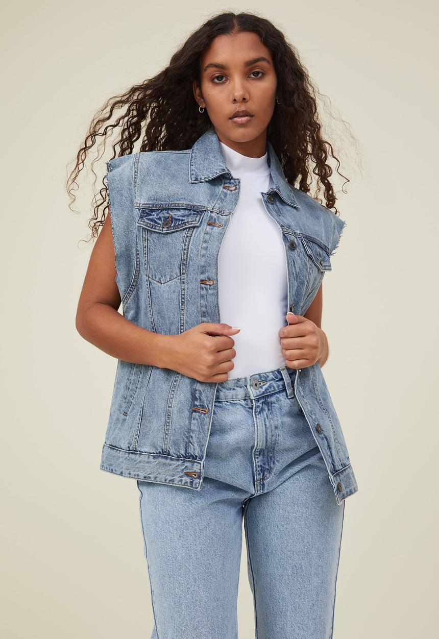 Cotton On - Oversized denim vest - rain blue