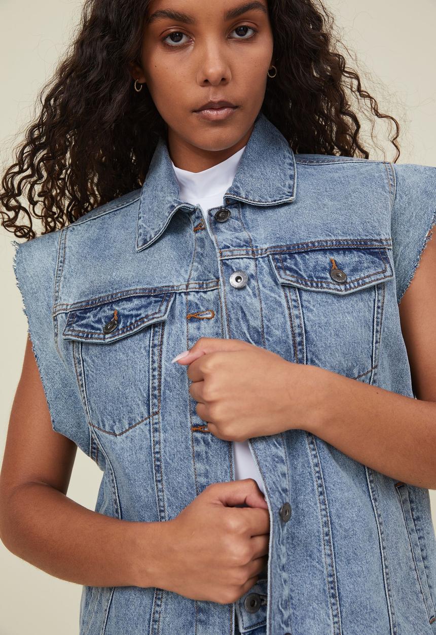 Cotton On - Oversized denim vest - rain blue