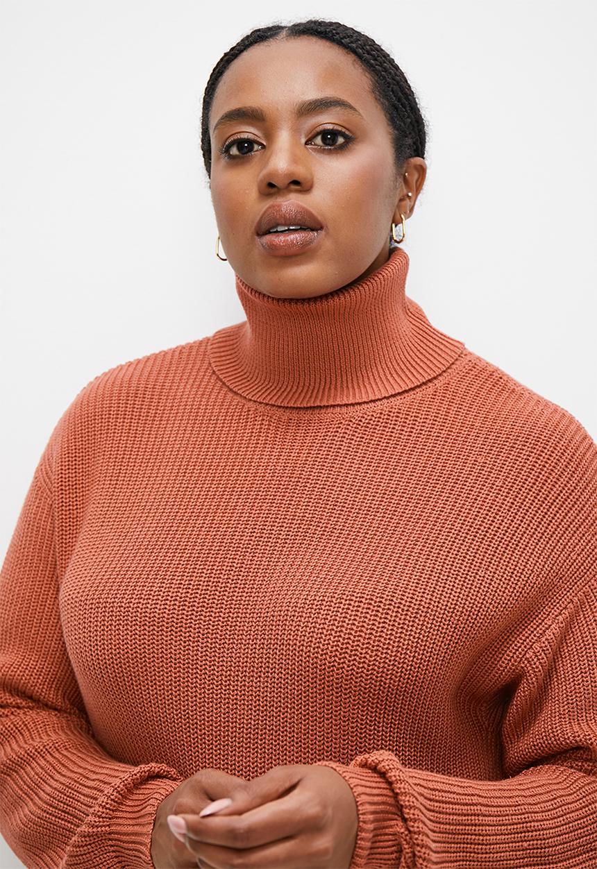edit Plus - Chunky roll neck knitwear dress - rust