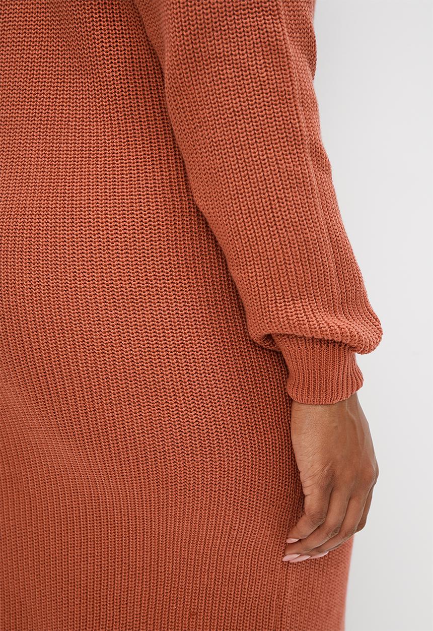edit Plus - Chunky roll neck knitwear dress - rust