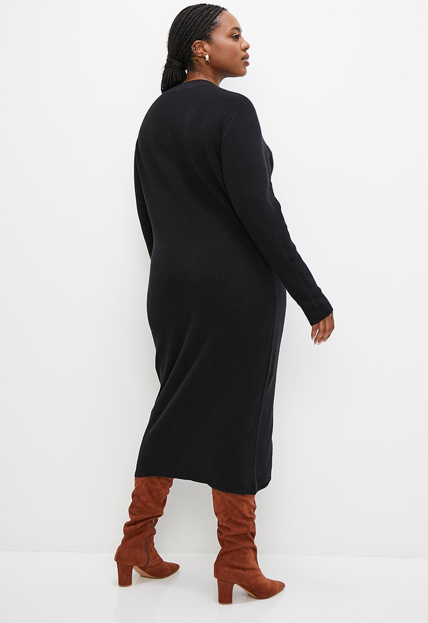 edit Plus - Ribbed button down column dress - black
