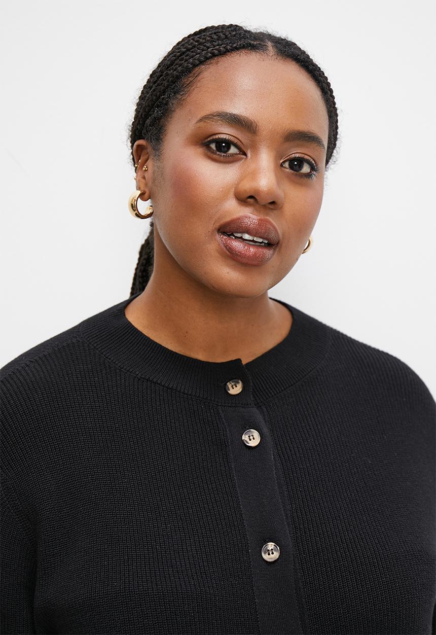 edit Plus - Ribbed button down column dress - black