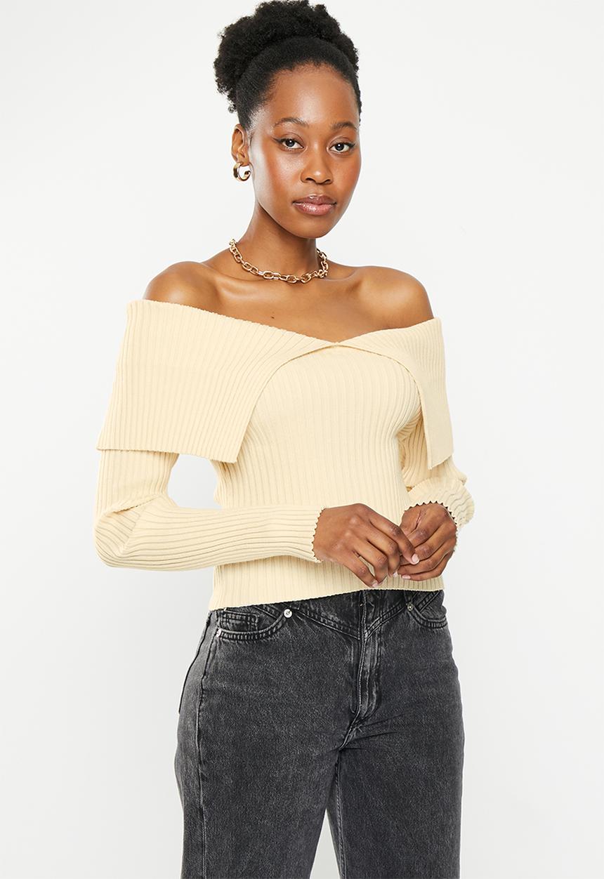 dailyfriday - Off shoulder rib jumper - ecru