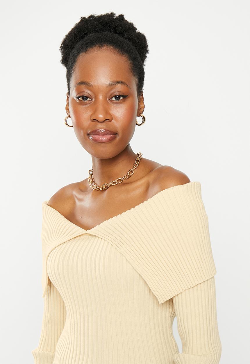 dailyfriday - Off shoulder rib jumper - ecru