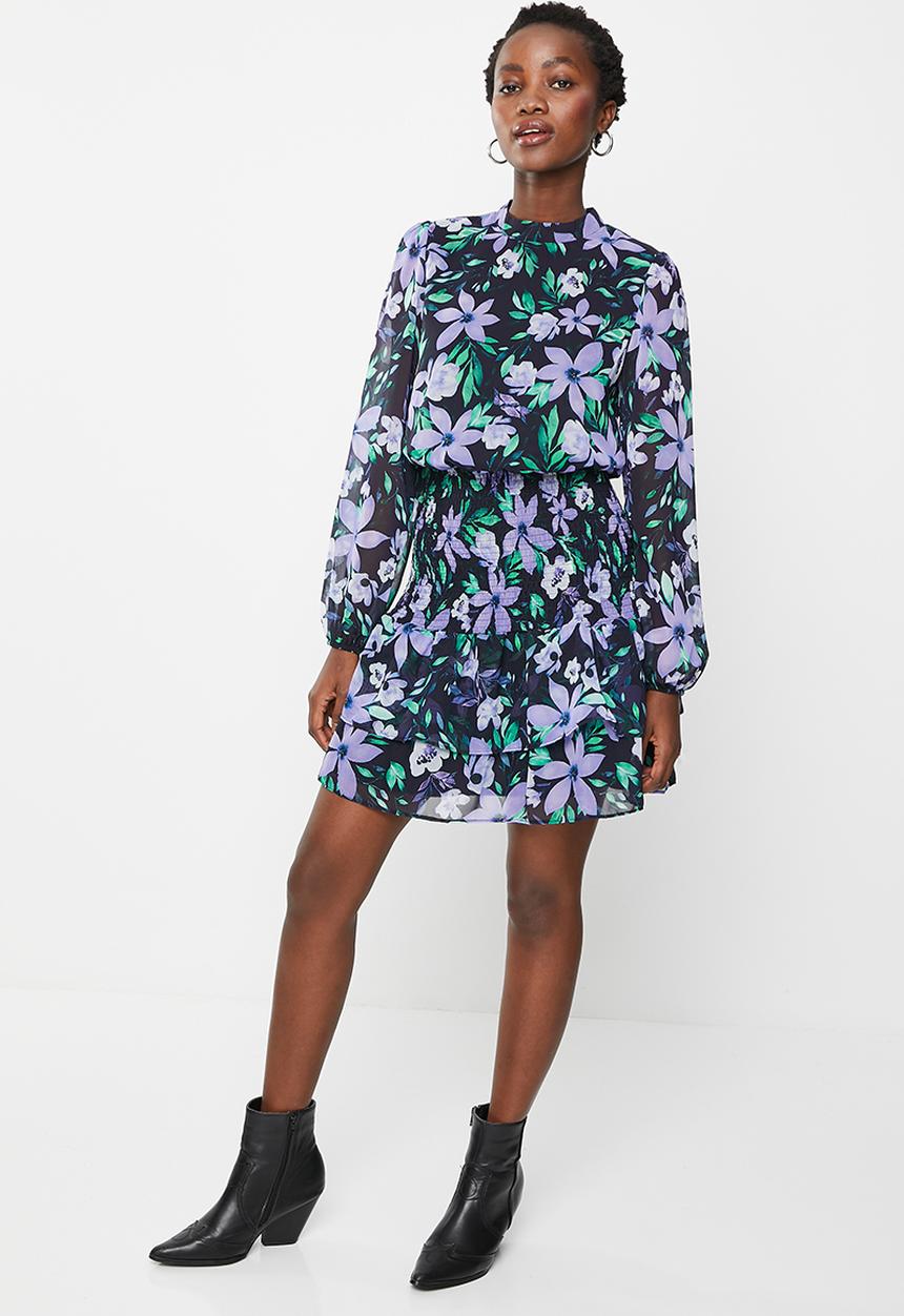Trendyol - Floral pleated waist dress - navy