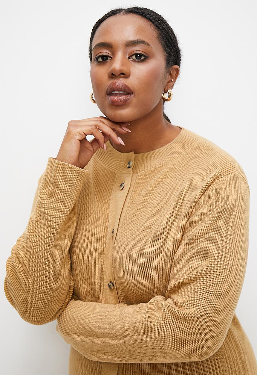edit Plus - Ribbed button down column dress - taupe melange