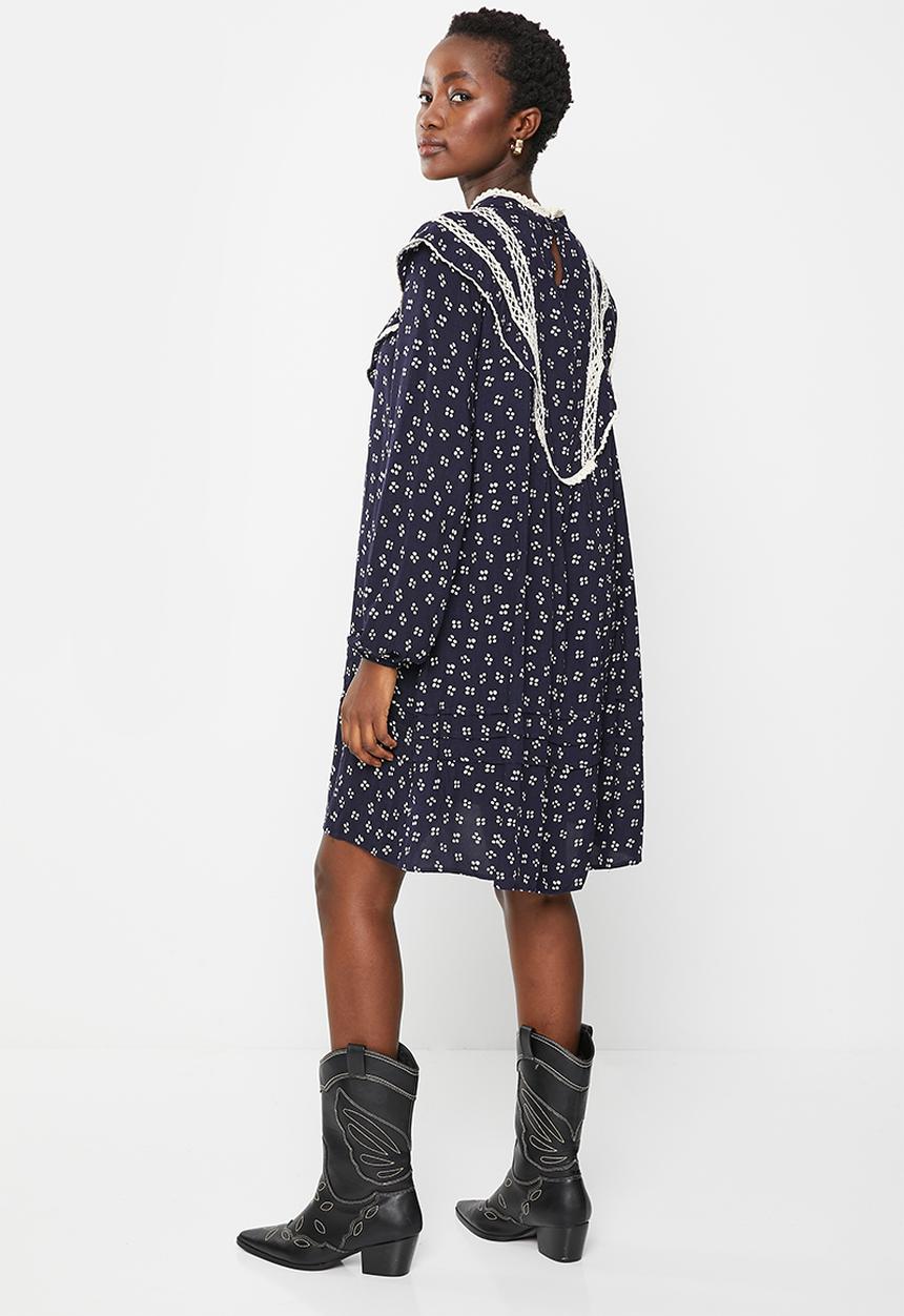 Trendyol - High neck patterned dress - navy